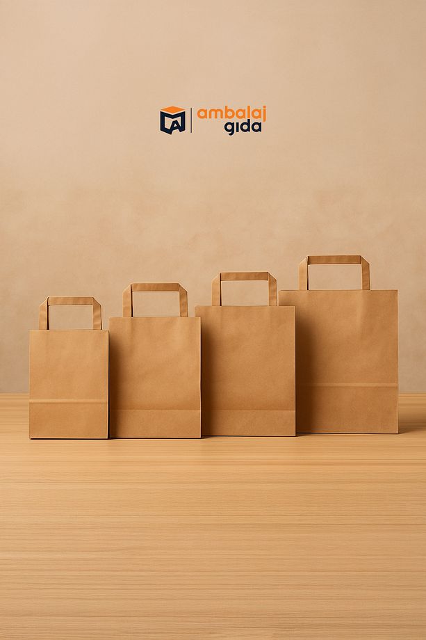 Flat Saplı Kraft Kağıt Çanta 25x28x14 Cm - 25 Adet Mağaza Alışveriş Kağıt Poşet Torba Ambalaj - 1