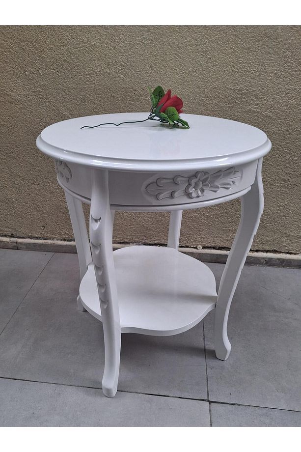 Fiskos 13816 Oyma Model Parlak Kaplama Kayın Ayak Parlak Beyaz Mdf Tabla El Yapı - 9
