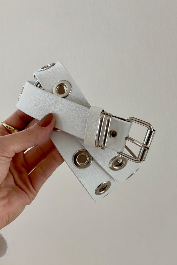 Perforated Faux Leather Belt with Metal Buckle - Unisex Casual Belt Compatible with Jeans