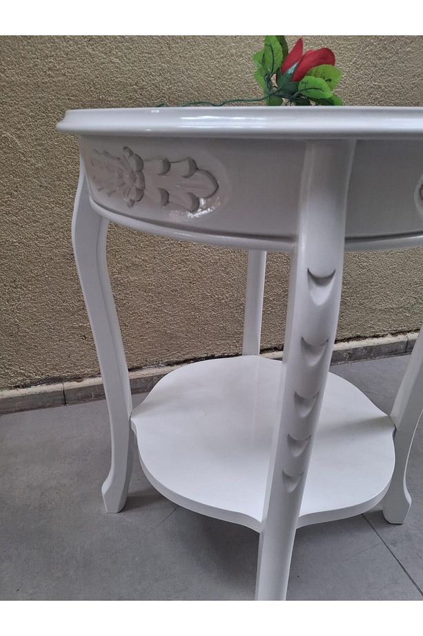 Fiskos 13816 Oyma Model Parlak Kaplama Kayın Ayak Parlak Beyaz Mdf Tabla El Yapı - 6
