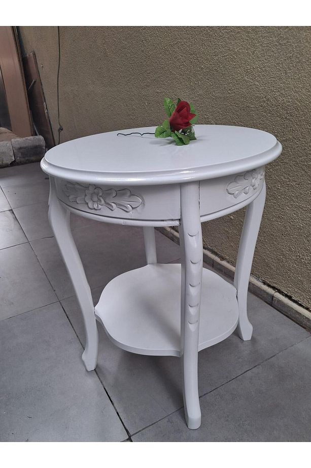 Fiskos 13816 Oyma Model Parlak Kaplama Kayın Ayak Parlak Beyaz Mdf Tabla El Yapı - 8