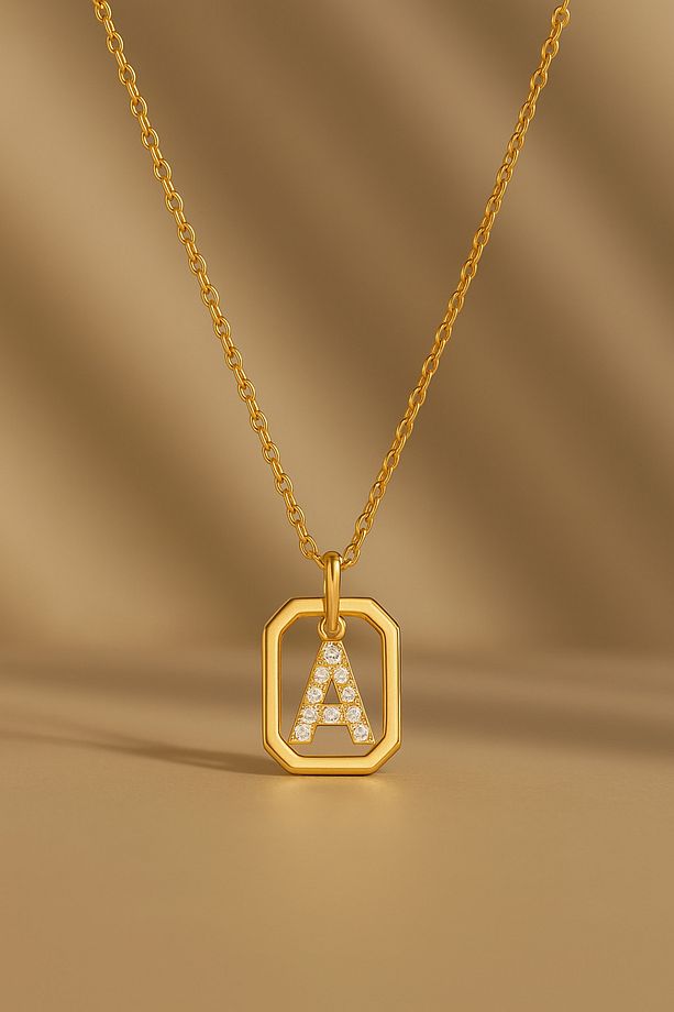 Harf Kolye Frame Taşlı A Harfi Gümüş Kolye - 4