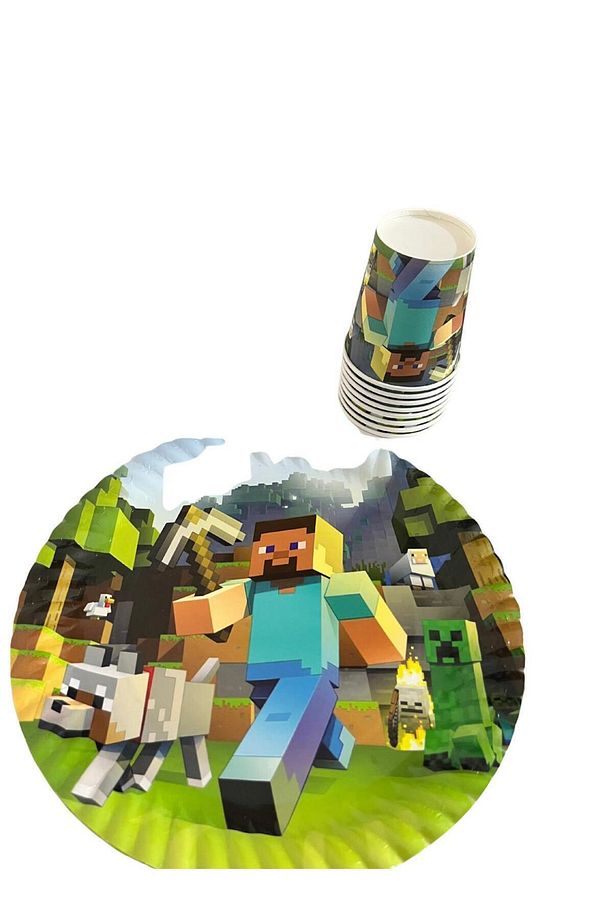 Minecraft Temalı Kağıt Tabak Ve Bardak Parti Seti 8 Kişilik - 2