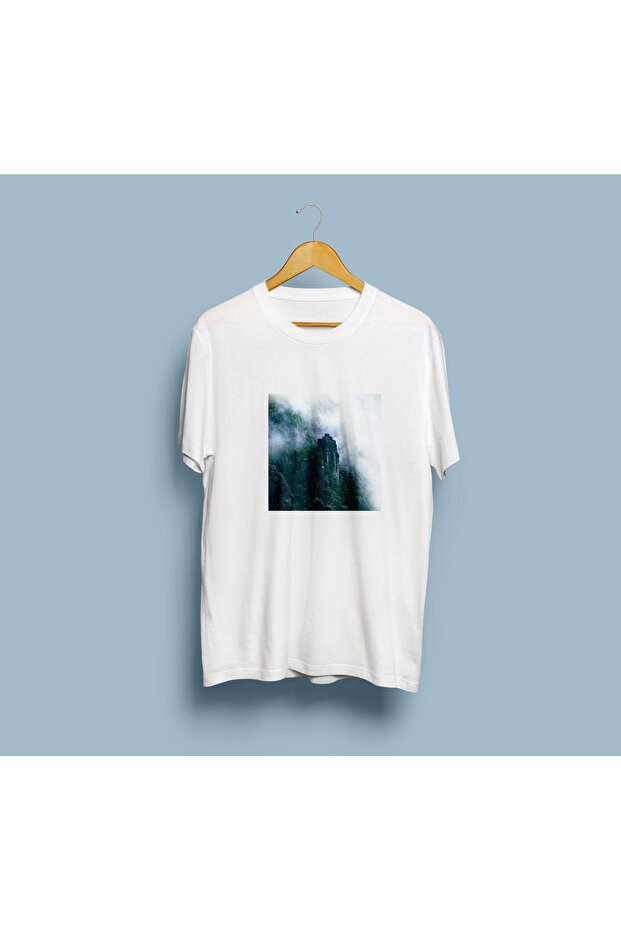 Oversize Forest and Cliff Design Unisex T-Shirt