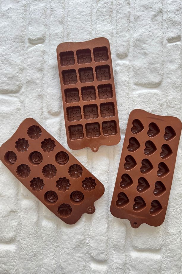 3lü Farklı Kalp Çiçek Çikolata Tablet Şekilli Silikon Çikolata/buz Kalıpları - 2