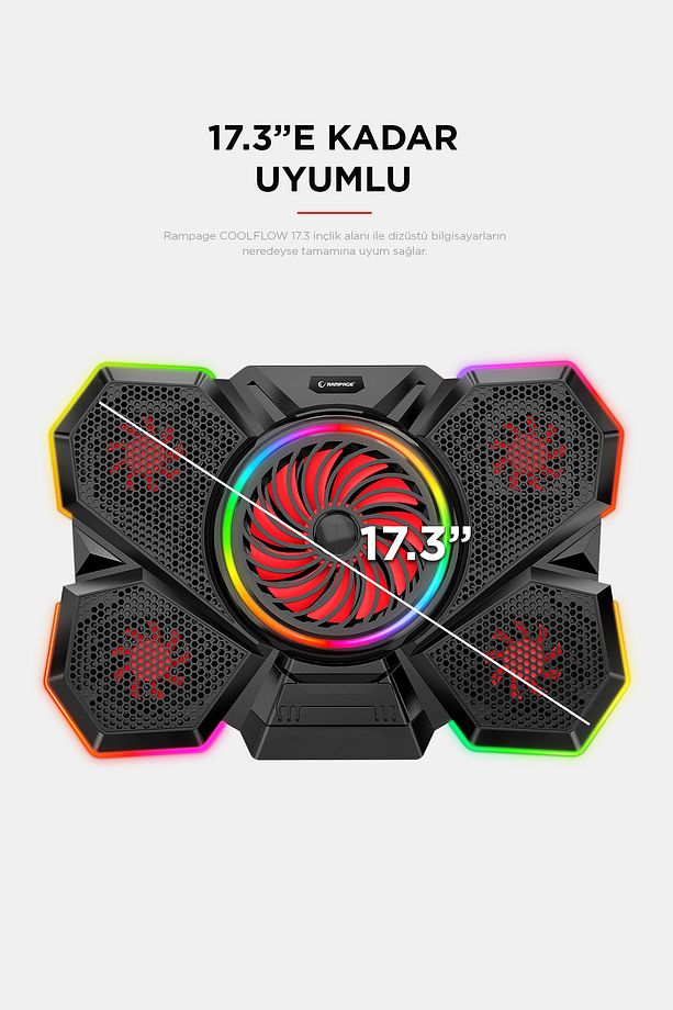 S47 Coolflow 5 Adet Kırmızı Led Fan 1 Usb 7 Farklı Kademe Ayarı 10'' 17.3'' Notebook Soğutucu - 6