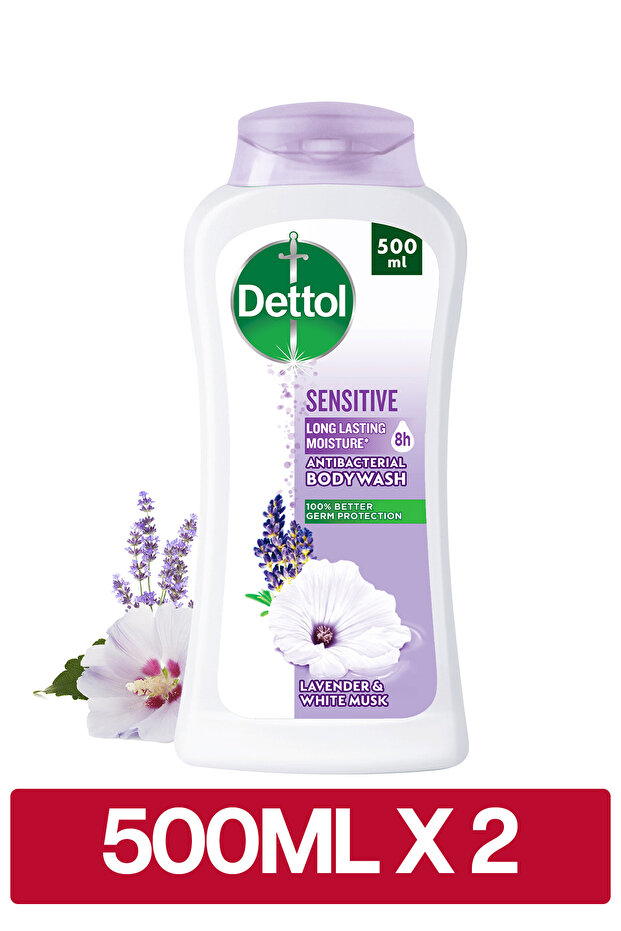 Sensitive Shower Gel & Body Wash, Lavender & White Musk Scent, 500ml x2