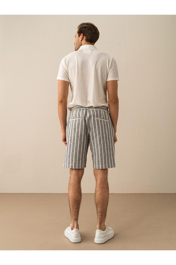 Erkek Lacivert Regular Fit Keten Şort - 5