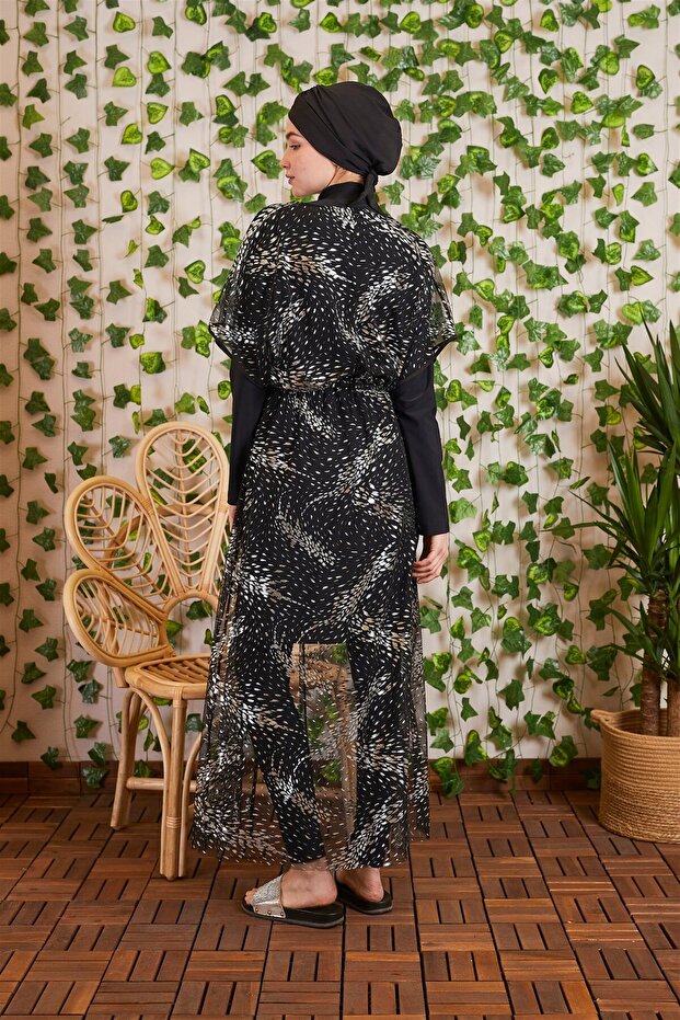 Sw35.28 Gümüş Baskılı Tül Pareo - 4