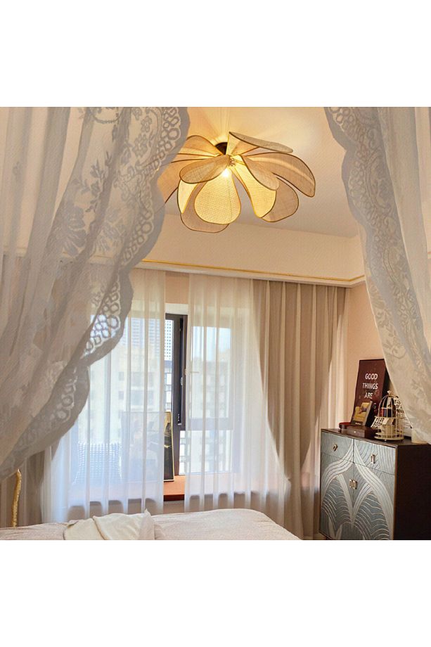 Modern İskandinav Tasarım Bohem Rose Çiçek Tavan Avize Hazeran Hasır Rattan Salon Avizesi - 2