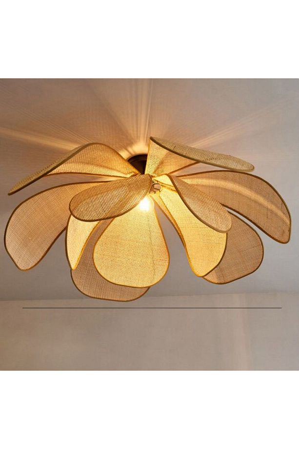 Modern İskandinav Tasarım Bohem Rose Çiçek Tavan Avize Hazeran Hasır Rattan Salon Avizesi - 3