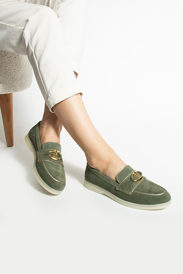 Women's Genuine Leather Ballerinas Green