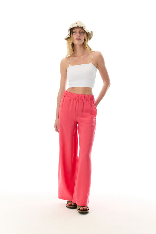 Women's Pink Modal Blend Relax Fit Elastic Waist Pants