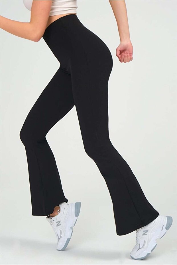 Women's Diver Fabric Flared Leg High Waist Gathering Leggings Pants