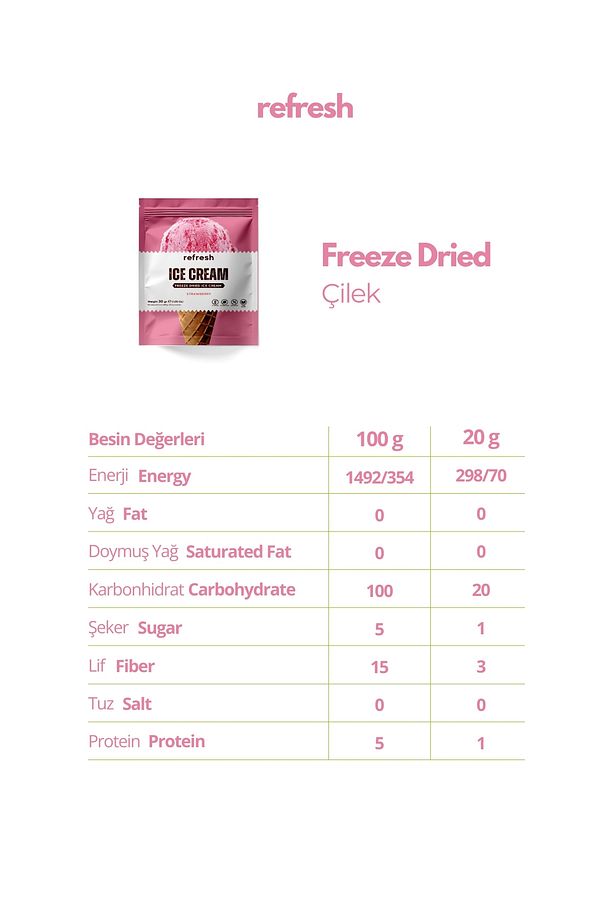 Freeze Dry Çilekli Dondurma - Dondurularak Kurutulmuş Dondurma - 30GR - 5