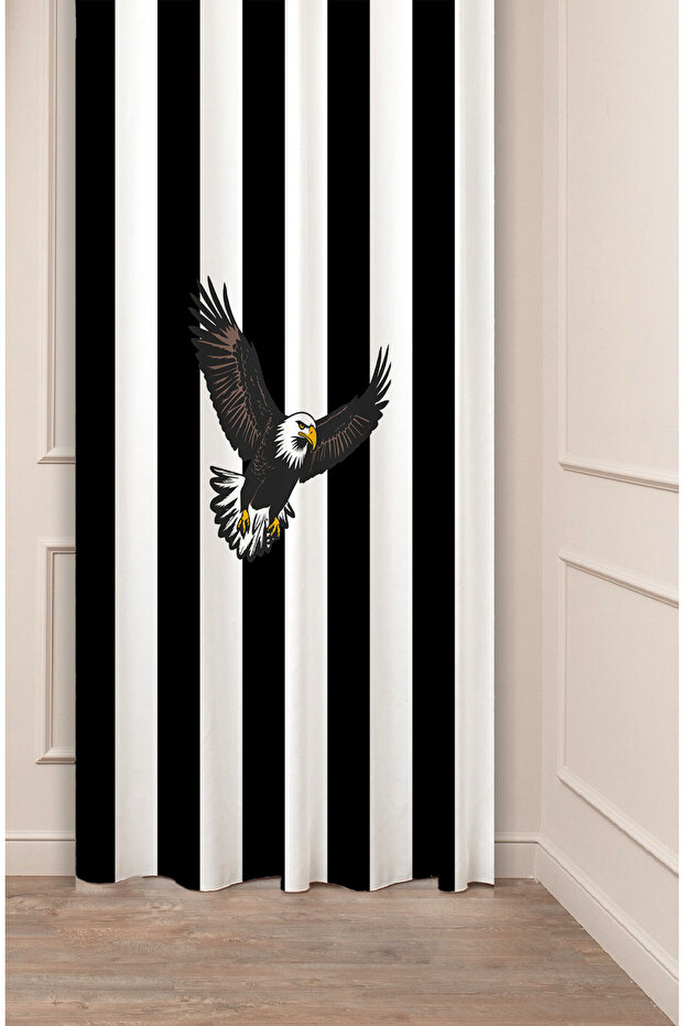 Black and White Eagle Special Design Patterned Digital Printed (Single Wing) Children's Room Modern Background Curtain
