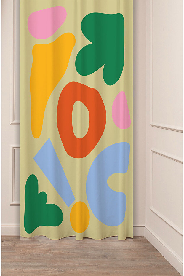 Geometric Shape Square Green Beige Patterned Special Design Digital Printed (Single Wing) Modern Stylish Background Curtain