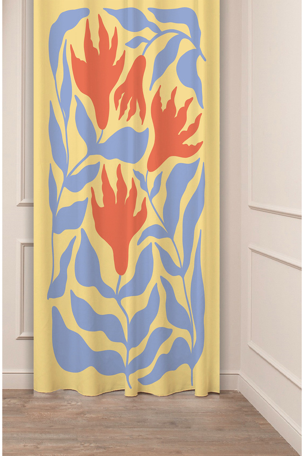 Bohemian Flowers Geometric Line Patterned Special Design Digital Printed (Single Wing) Modern Stylish Background Curtain