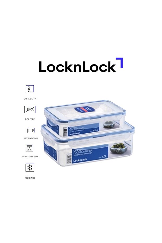 عبوات مستطيلة محكمة الغلق كلاسيكية سعة 800 مل + 1 لتر - 1