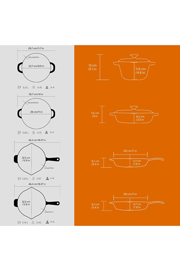 Döküm 4x New Heritage Serisi Döküm Demir Tencere Tava Çeyiz Seti - 6