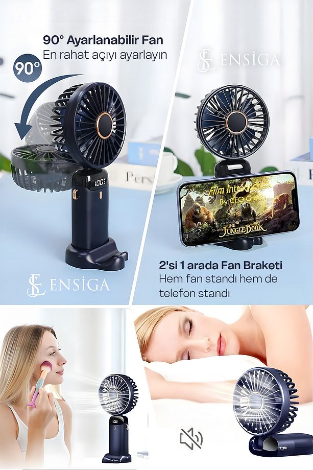 Lcd Ekranlı Şarjlı Mini El Boyun Masa Fanı Seyahat Taşınabilir Fan Aralığı Şarjlı Yüksek Şarj - 7