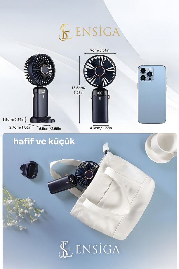 Lcd Ekranlı Şarjlı Mini El Boyun Masa Fanı Seyahat Taşınabilir Fan Aralığı Şarjlı Yüksek Şarj - 8