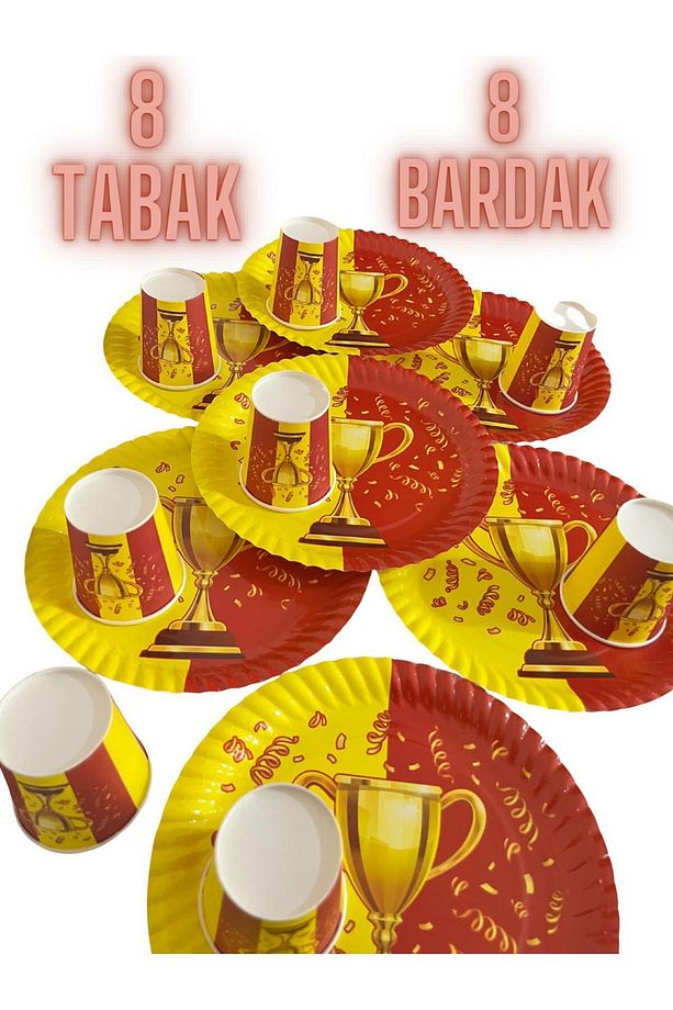 Sarı Kırmızı Kupa Temalı Kağıt Tabak Ve Bardak Parti Seti 8 Kişilik - 1