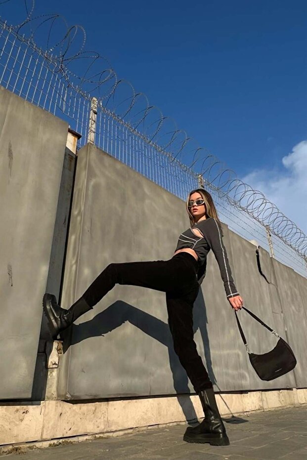 Basic Siyah Kadife Pantolon - 6