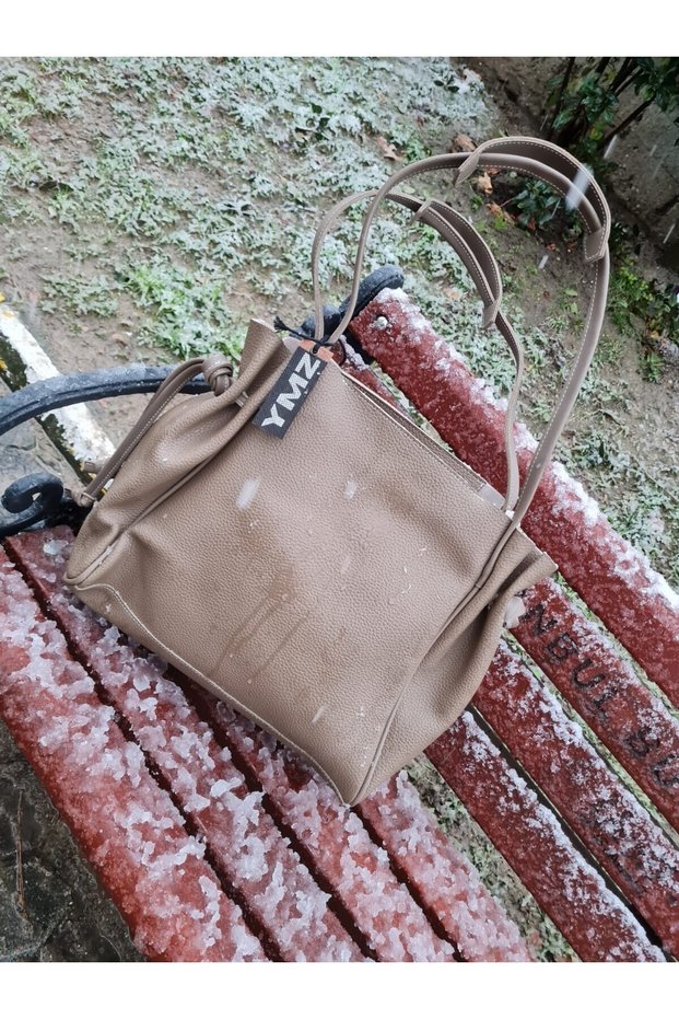 Side Drawstring Cream Large Women's Shoulder Bag