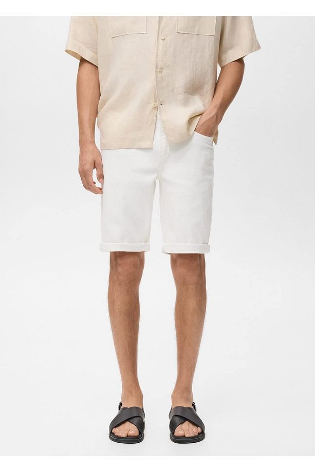 Slim fit kot bermuda şort - 1