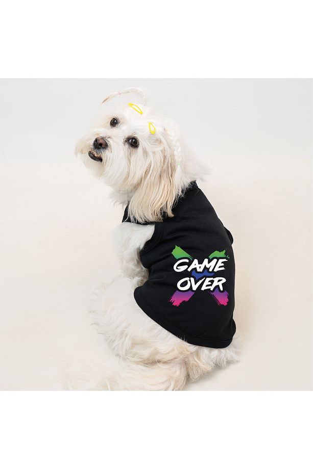 Kedi & Köpek Kıyafeti Elbiseleri Atlet - Game Over Bear Baskılı Siyah Atlet - 1