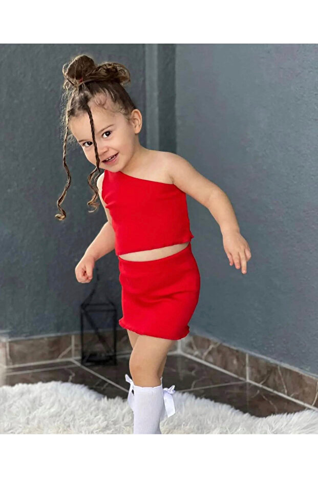 Girl's Stretchy Crop and Skirt Set