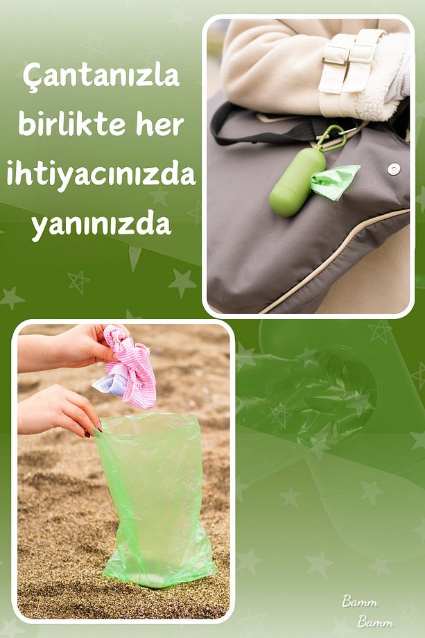 Kirli Bebek Bezi Çöp Poşeti Çanta Boy Yeşil Taşıma Çantası Ve 2 Rulo (30 POŞET) - 6