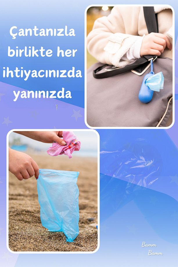 Kirli Bebek Bezi Çöp Poşeti Çanta Boy Mavi Taşıma Çantası Ve 2 Rulo (30 POŞET) - 6