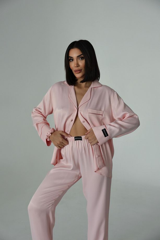 Sentimenti Perfetti Pudra Floş Saten Uzun Pijama Takımı - 4