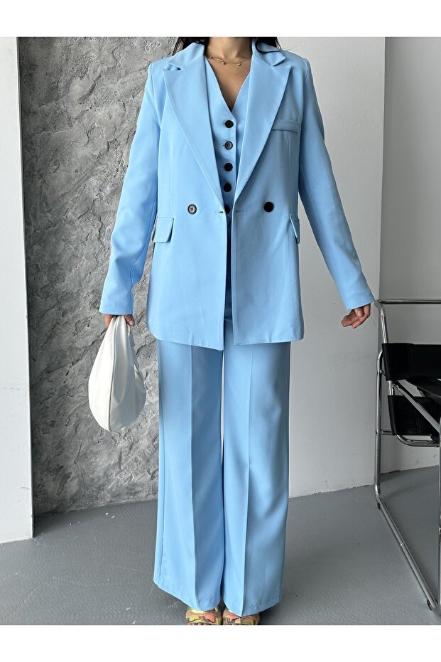 Women's Jacket Vest Palazzo Pants 3-Piece Suit
