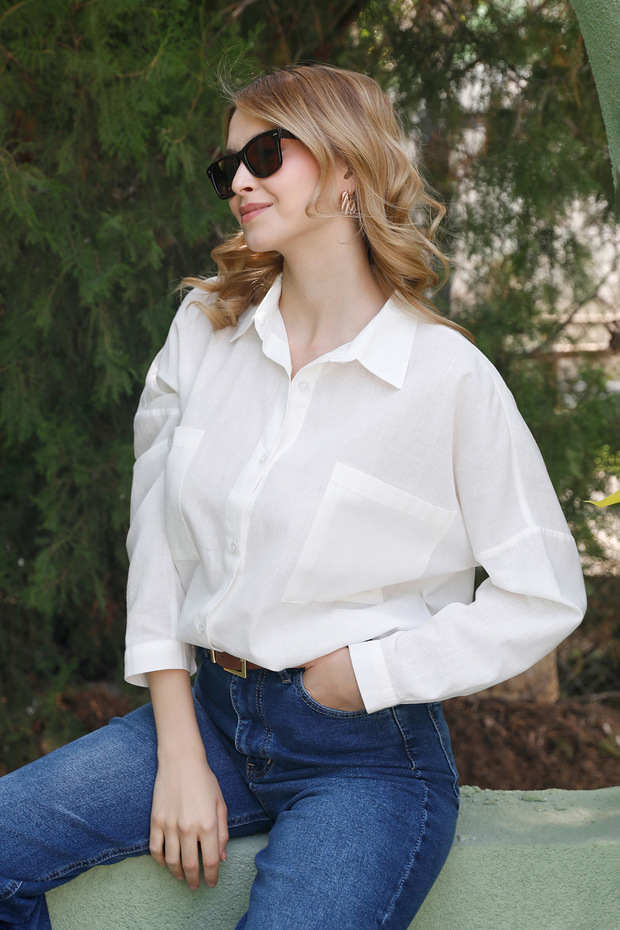 Basic Çift Cepli Oversize Gömlek - 1