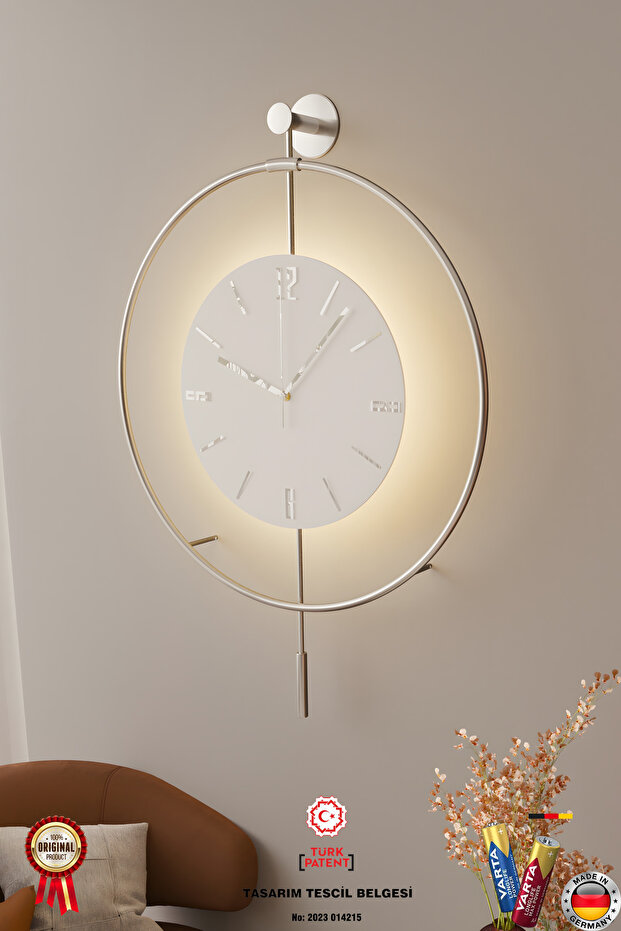 MetaQuartz Aksesuar Gümüş Kristal Seri-büyük Boy(50X75CM)- Pilli Led - Modern Dekoratif Duvar Saati