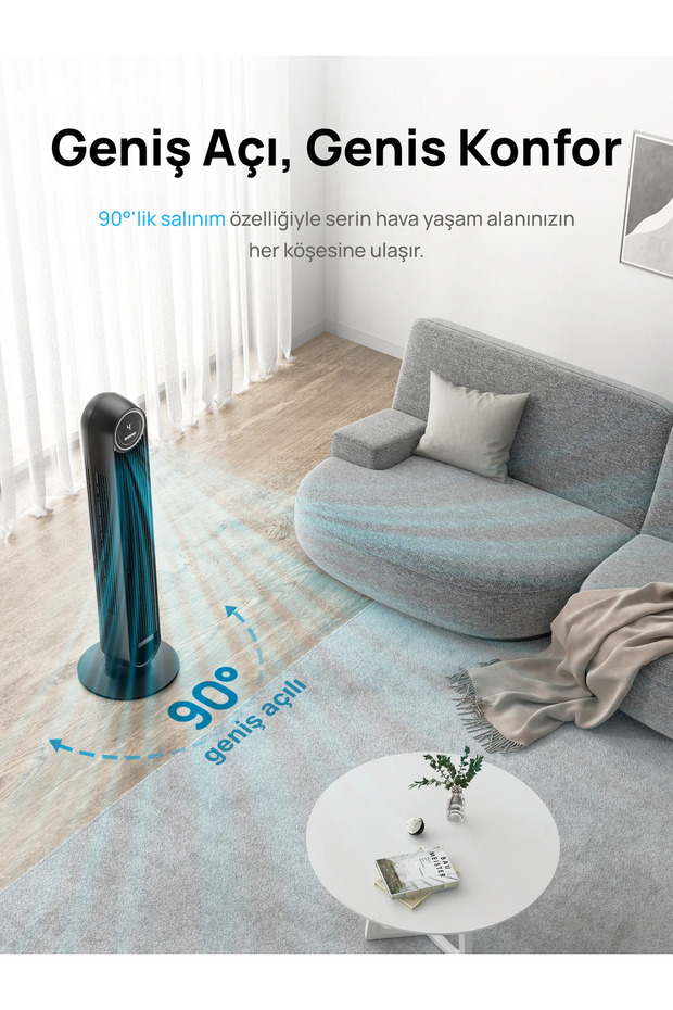 Kule Vantilatör 307 Akıllı Kule Fan – 4 hız, 4 Mod, 8 saat Zamanlayıcı, 90° Salınım, Sessiz 34 db - 7