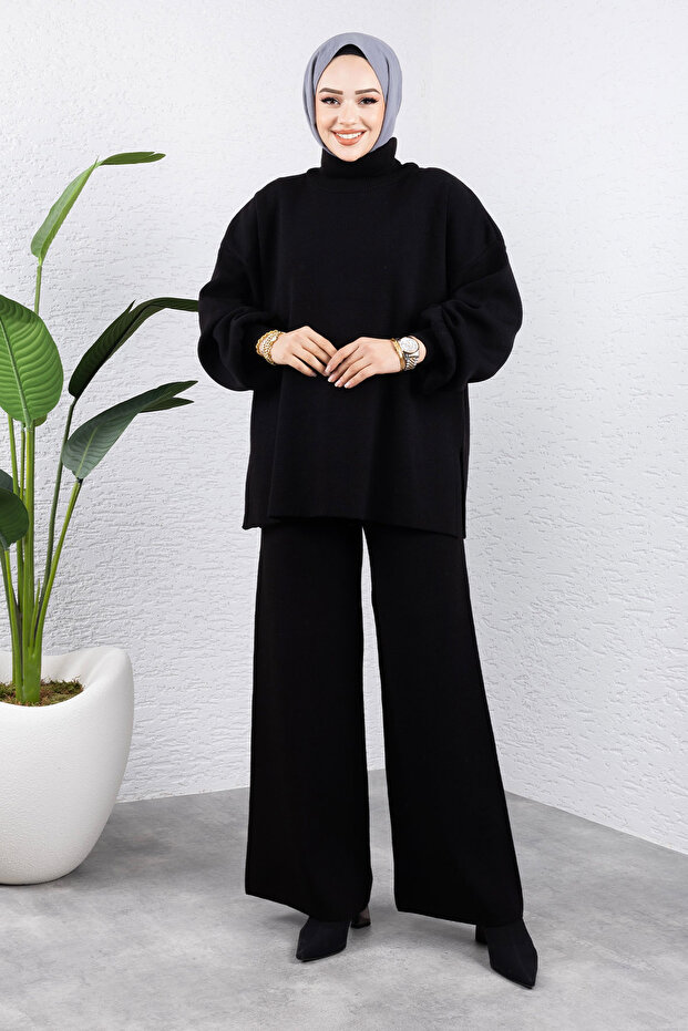 Balloon sleeve knit set tsd240952 black