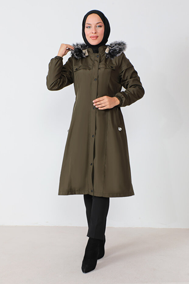 Płaszcz z elastyczną talią Tsd230818 Khaki - 1