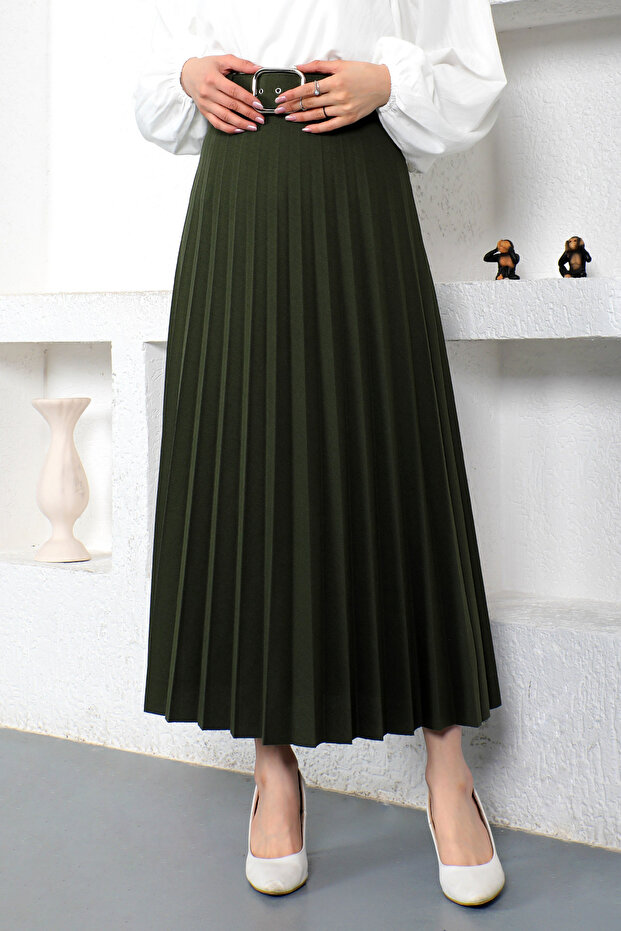 Belted Pleated Skirt Tsd230113 Khaki