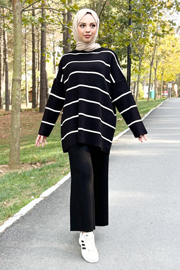 Striped Knit Set Tsd220905 Black