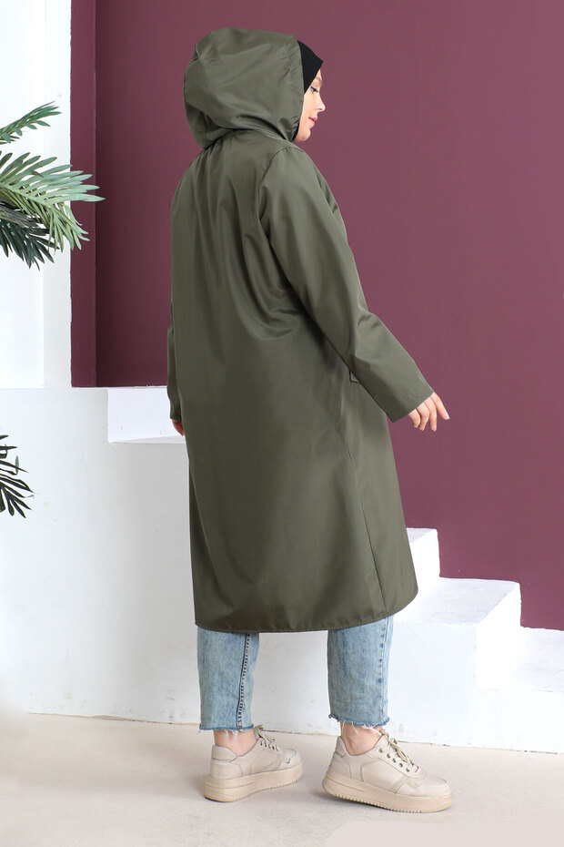 Duży trencz z kapturem Tsd230503 Khaki - 5