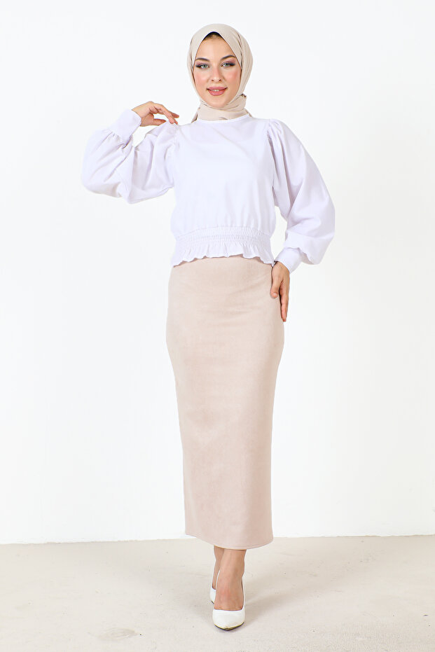 Suede Pencil Skirt TSD0034 Beige