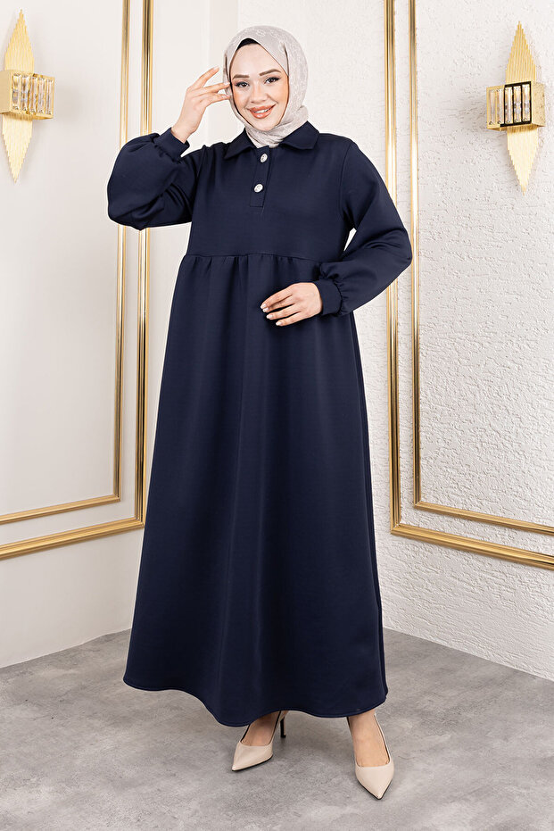 Scuba Long Hijab Dress Tsd250129 Navy Blue