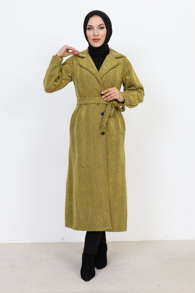 Double Breasted Collar Buttoned Cape TSD231111 Yellow