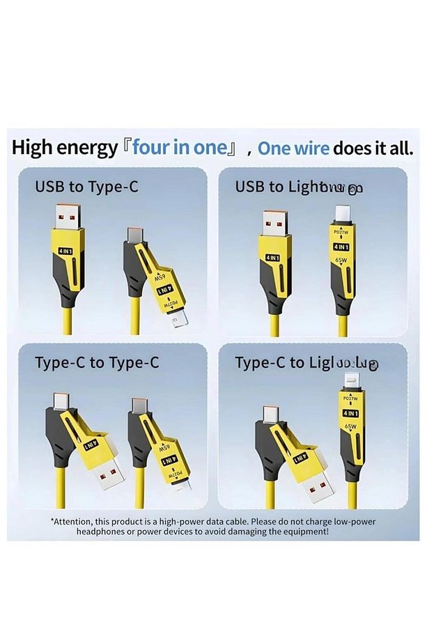 4'ü 1 Arada Çok Fonksiyonlu USB Şarj Kablosu, Hızlı Şarj, Spiral Tasarım, Lightning/Type-C - 5