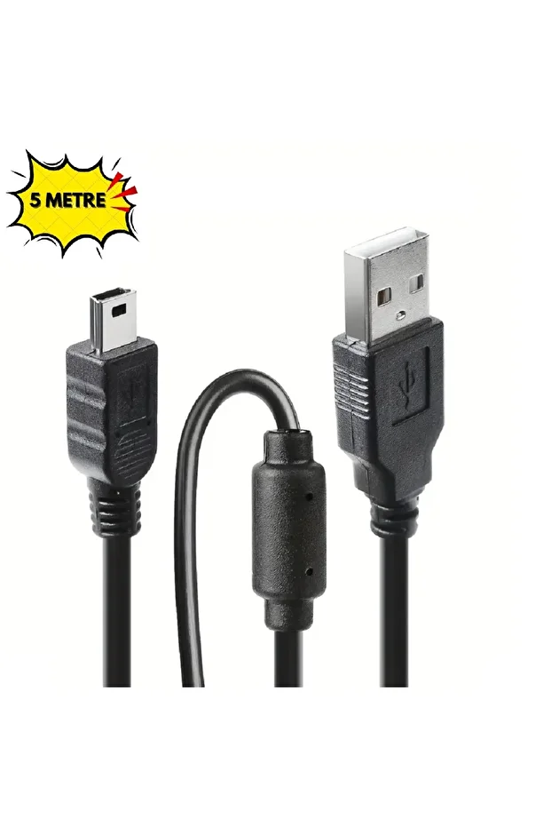 5 Metre 5mt Ps3 Kol Şarj Kablosu 5Pin Mini Usb Usb5-pin 2.0 Erkek A Mini 5 Pin B Piramit Uç - 1