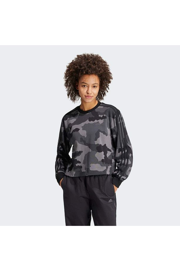 Essentials 3-Stripes Camo-Print Cropped Sweatshirt - 1